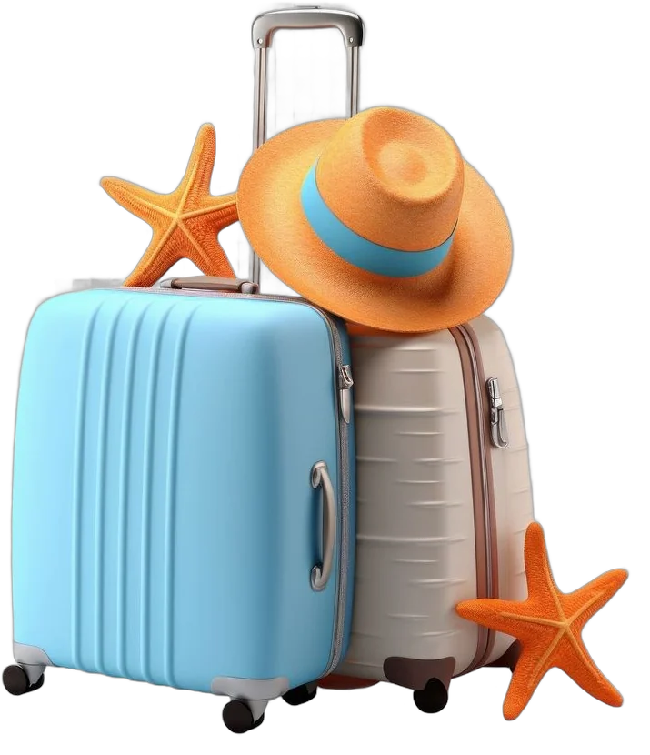 Suitcases with a sun hat and starfish, ready for a holiday