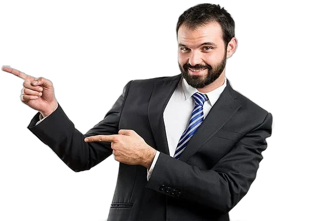 Business professional pointing towards the get started button