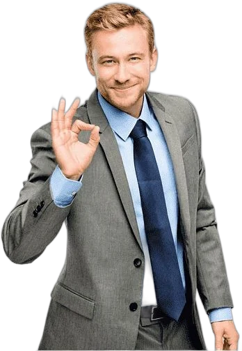 Business professional in a suit giving an OK gesture